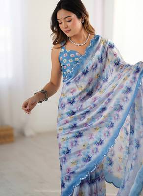 sky blue heavy chiffon mirror work saree 3