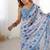 sky blue heavy chiffon mirror work saree