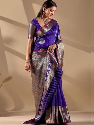 Purple silk blend woven design saree with blouse 2