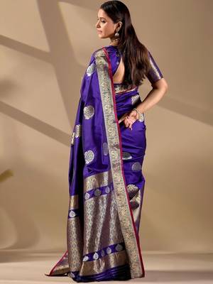Purple silk blend woven design saree with blouse 3
