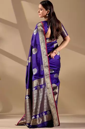 Purple silk blend woven design saree with blouse