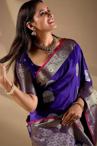 Purple silk blend woven design saree with blouse