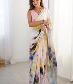multicolor heavy chiffon mirror work saree