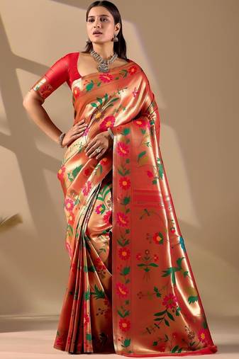 Red silk blend woven design saree with blouse