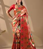 Red silk blend woven design saree with blouse