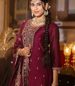 Embroidered Gotta Patti Work Round Neck Kurta With Trousers & Dupatta