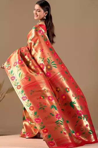 Red silk blend woven design saree with blouse