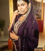 Sequinned Embroidered Round Neck Kurta With Trousers & Dupatta