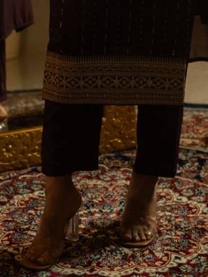 Sequinned Embroidered Round Neck Kurta With Trousers & Dupatta 6