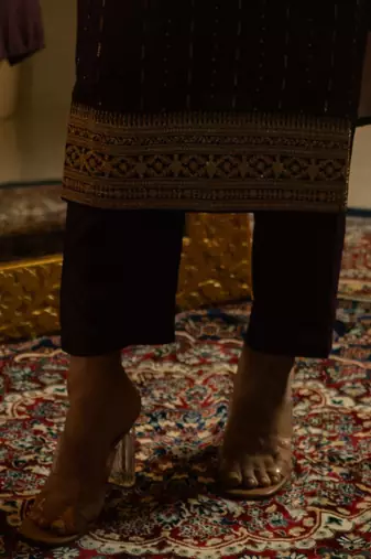 Sequinned Embroidered Round Neck Kurta With Trousers & Dupatta