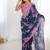 navy blue heavy chiffon mirror work saree