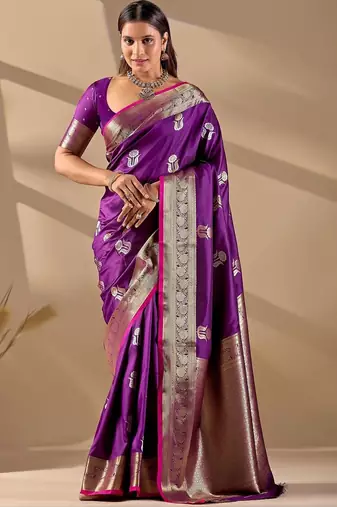 Purple silk blend woven design saree with blouse