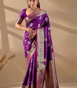 Purple silk blend woven design saree with blouse