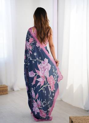 navy blue heavy chiffon mirror work saree 4
