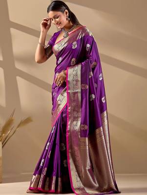 Purple silk blend woven design saree with blouse 3