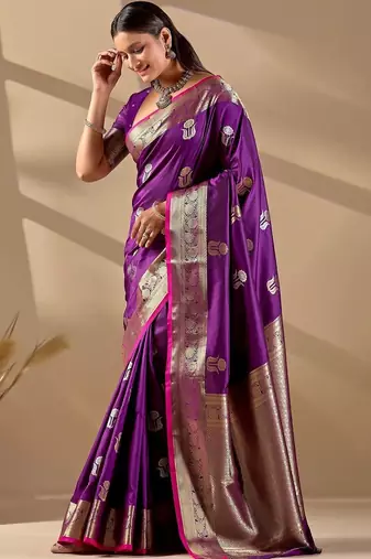 Purple silk blend woven design saree with blouse