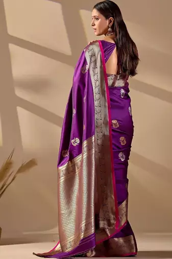 Purple silk blend woven design saree with blouse