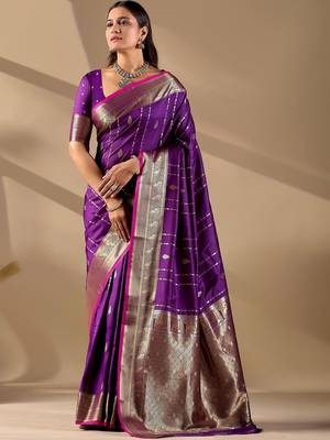 Purple silk blend woven design saree with blouse 1