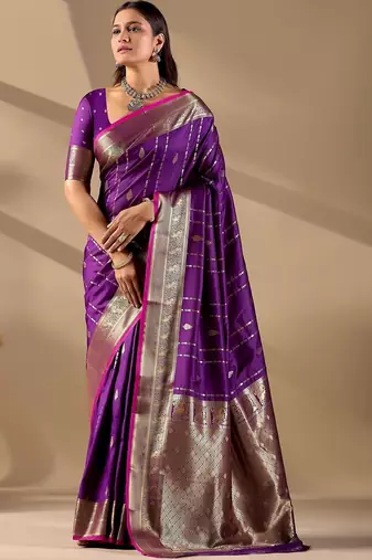 Purple silk blend woven design saree with blouse