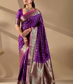 Purple silk blend woven design saree with blouse