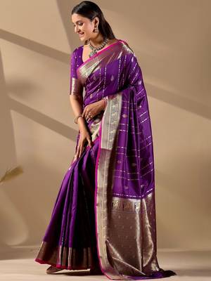 Purple silk blend woven design saree with blouse 3