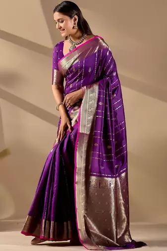 Purple silk blend woven design saree with blouse