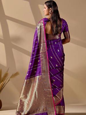Purple silk blend woven design saree with blouse 4