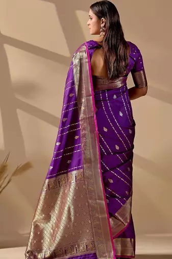 Purple silk blend woven design saree with blouse