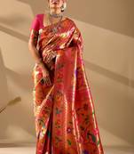 Orange silk blend woven design saree with blouse