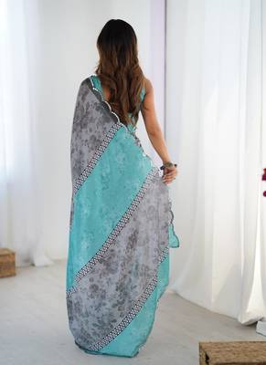grey heavy chiffon mirror work saree 2
