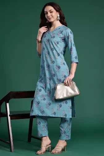 Floral Printed Regular Pure Cotton Kurta with Trousers