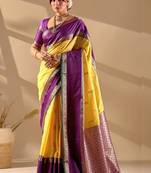 Yellow silk blend woven design saree with blouse