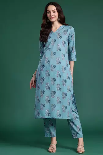 Floral Printed Regular Pure Cotton Kurta with Trousers