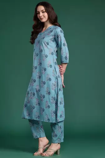 Floral Printed Regular Pure Cotton Kurta with Trousers
