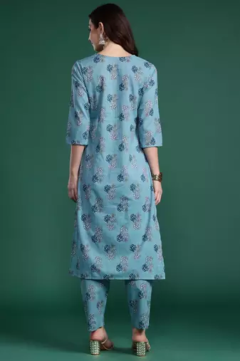 Floral Printed Regular Pure Cotton Kurta with Trousers