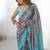 grey heavy chiffon mirror work saree