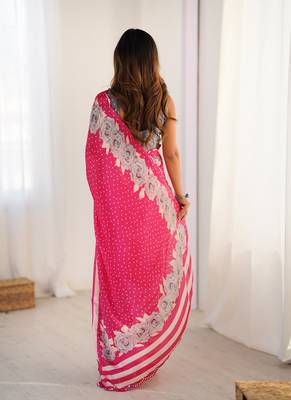 red heavy chiffon mirror work saree 3