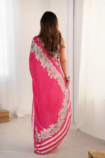 red heavy chiffon mirror work saree