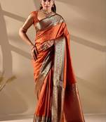 Orange silk blend woven design saree with blouse