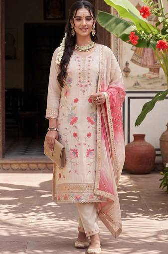Women Floral Embroidered Regular Patchwork Kurta with Trousers & With Dupatta