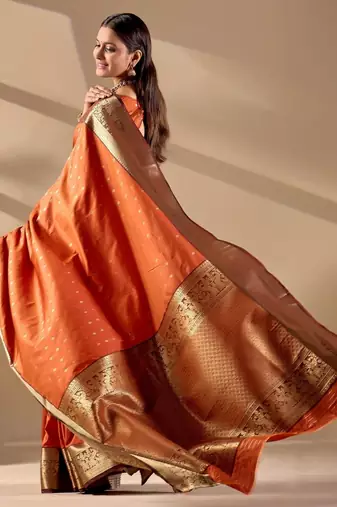 Orange silk blend woven design saree with blouse