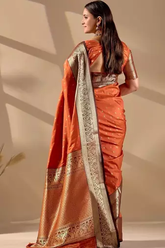 Orange silk blend woven design saree with blouse