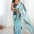 aqua blue heavy chiffon mirror work saree