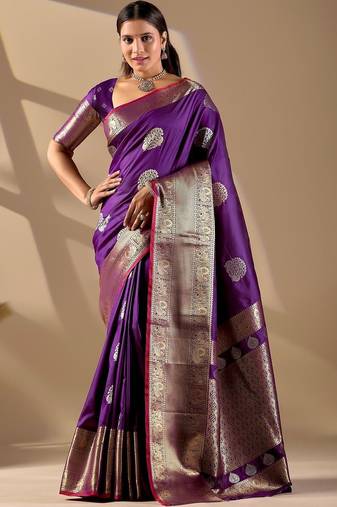 Purple silk blend woven design saree with blouse