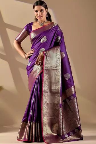 Purple silk blend woven design saree with blouse