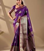 Purple silk blend woven design saree with blouse