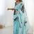 aqua blue heavy chiffon mirror work saree