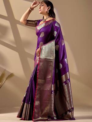 Purple silk blend woven design saree with blouse 2