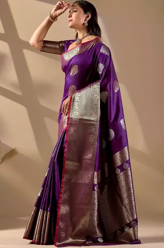 Purple silk blend woven design saree with blouse