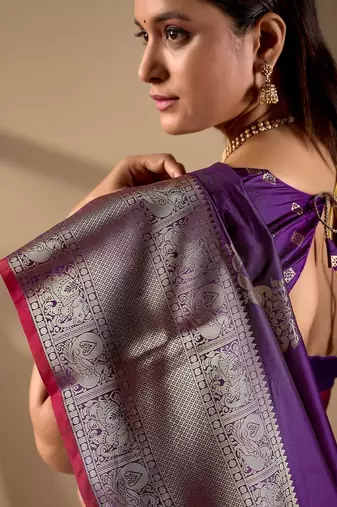 Purple silk blend woven design saree with blouse